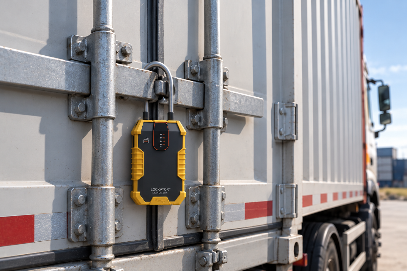 Proxgy smart GPS lock fitted to a cargo container door