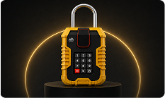 Proxgy smart padlock glowing against a dark backdrop