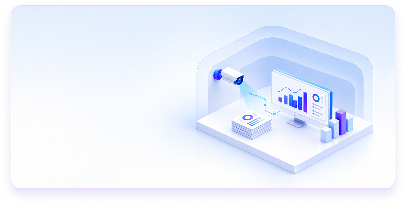 A camera feeding a report with charts